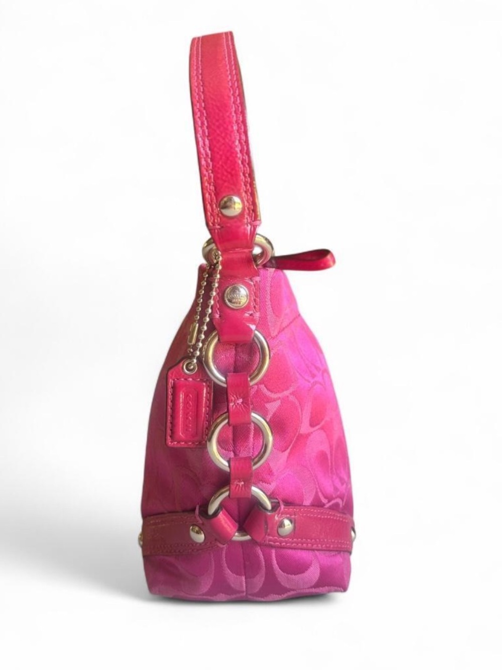 Vintage Coach Y2K Hot Pink Carly Mini Signature Hobo Shoulder Bag